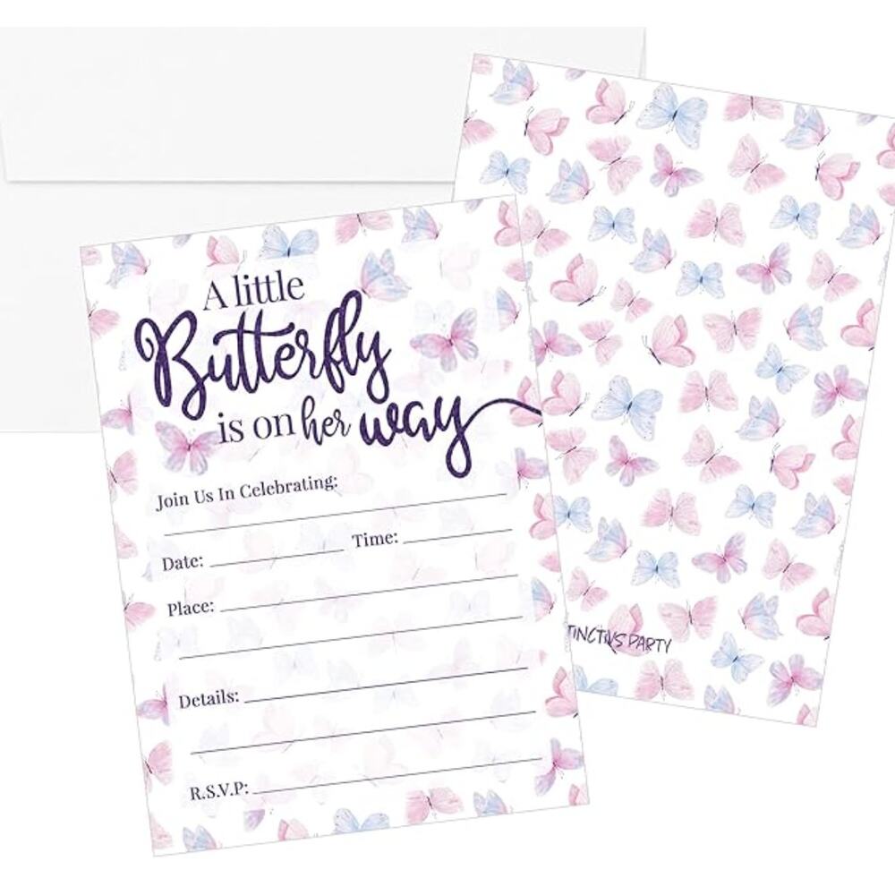 Butterfly Girl Baby Shower Party Invitations A Butterfly Is On Her Way 10 Pcs